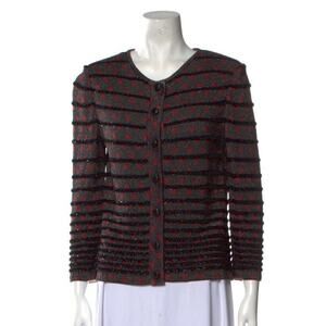 St‎ John Knit Cardigan Black Striped Metallic Polka Dot Medium